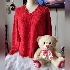 Red V-Neck Women's Sweater SPARKLY
